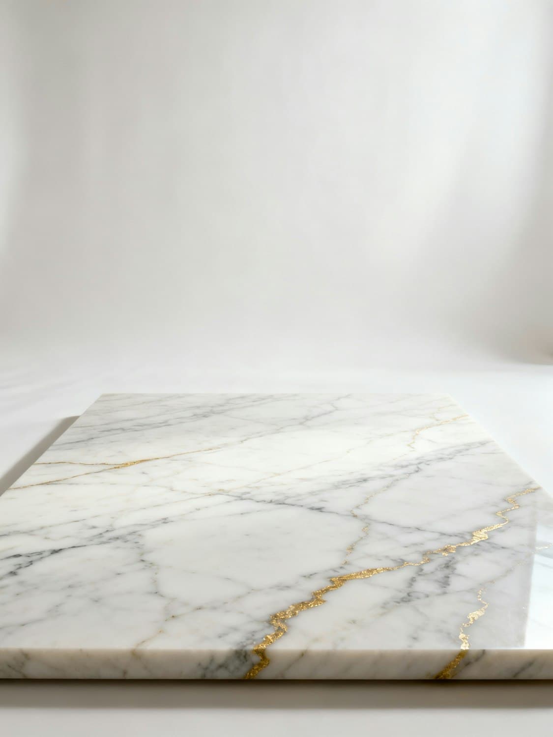 Polished stone slab with soft grey veining